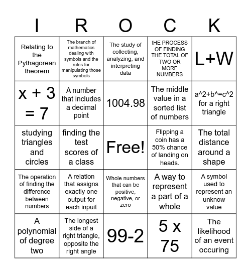 Math Bingo Card