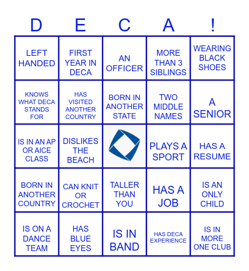 DECA - Get to know the crew Bingo Card