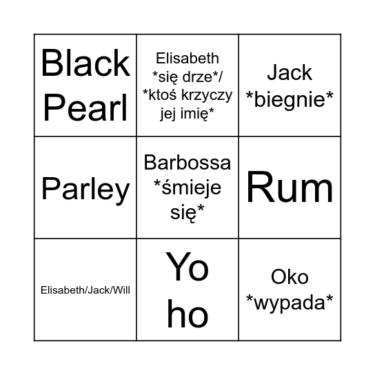 Pirackie Bingo Card