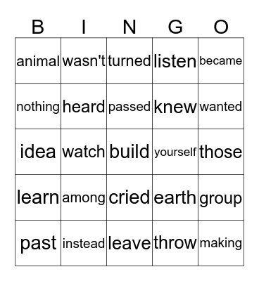 Sight Word BINGO Card
