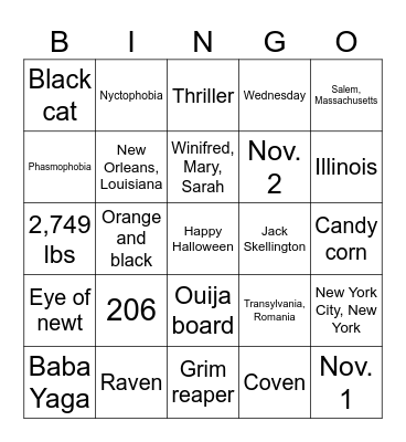 Halloween Bingo Card