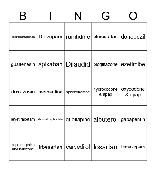 Meds 1-100 Bingo Card