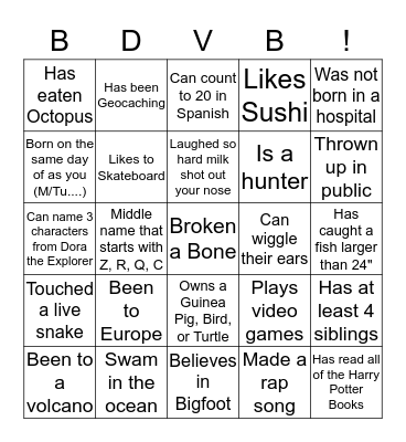 Beaver Dam Volleyball Get to Know You Bingo Card