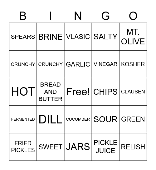PICKLE BINGO Card