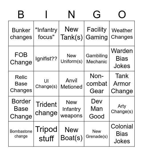 Dev Stream Bingo Card