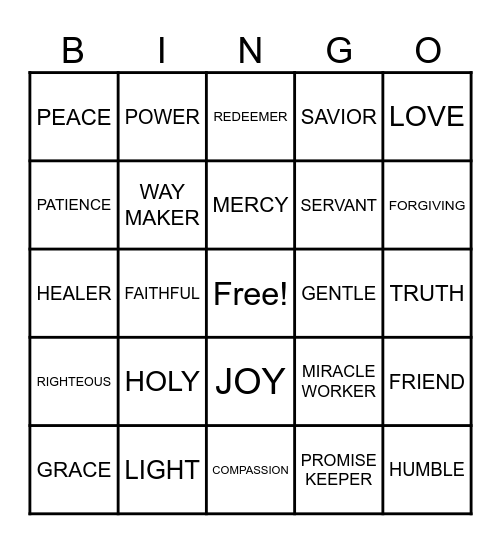 JESUS Bingo Card