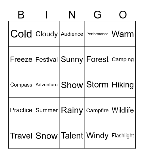 ESL competition Bingo Card