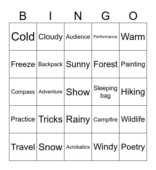 ESL competition Bingo Card