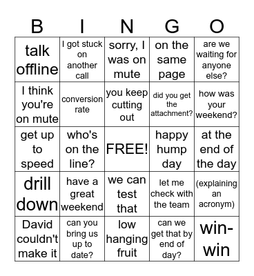 Prove Conference Call Bingo Card