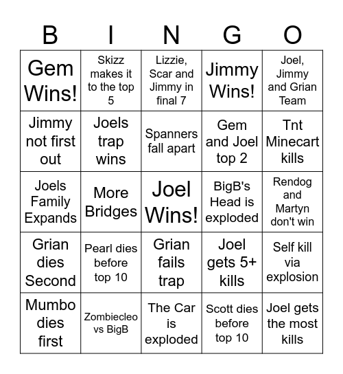 Wild Life SMP Bingo Card