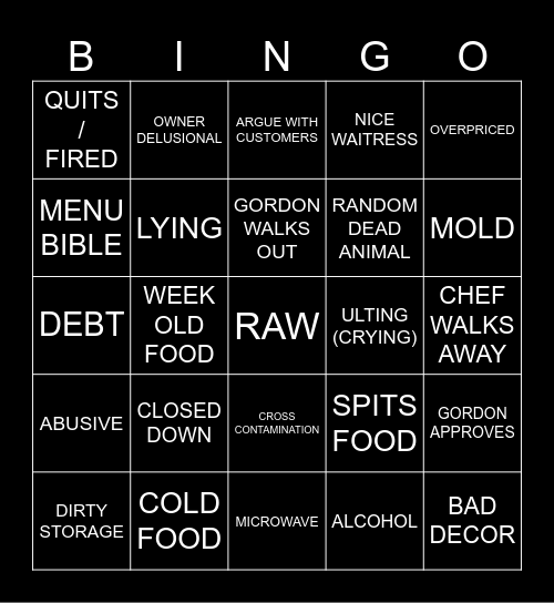 KITCHEN NIGHTMARES Bingo Card