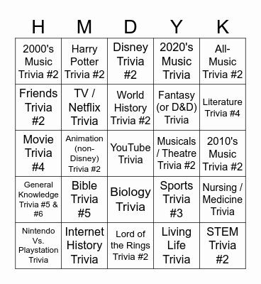HMDYK presents: 2025 Trivia Theme BINGO! Bingo Card