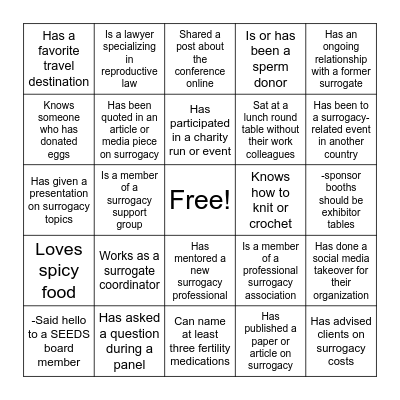 SEEDS Fall Conference Bingo Card