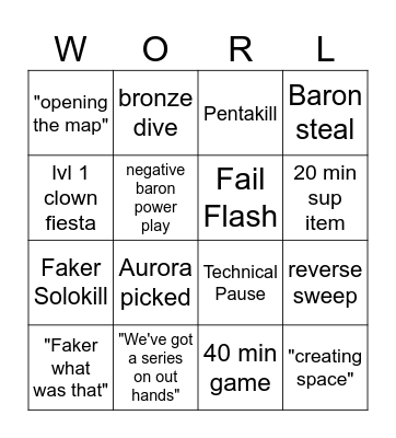 LoL Worlds 2024 Bingo Card