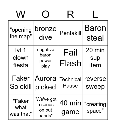 LoL Worlds 2024 Bingo Card