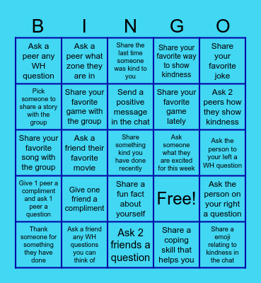 Kindness Bingo Card