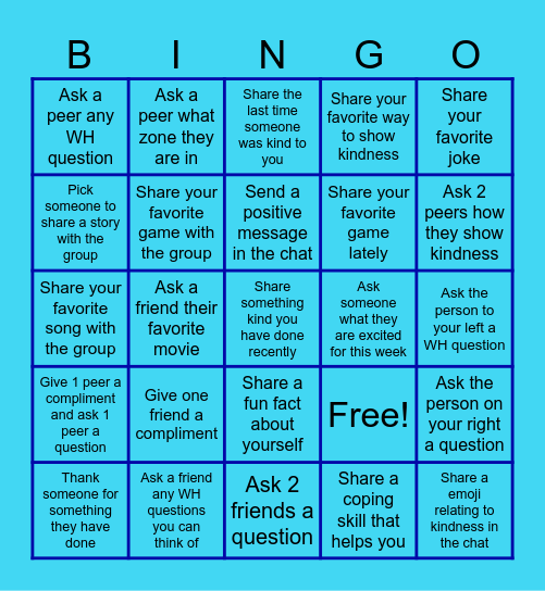 Kindness Bingo Card