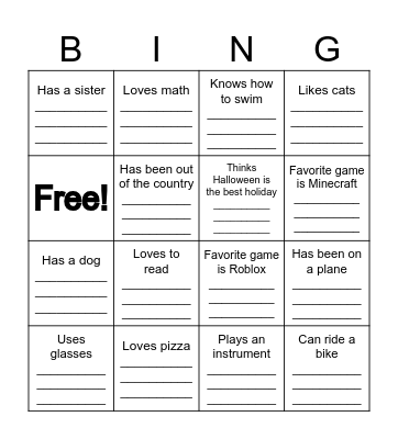 Get to Know You Bingo Card