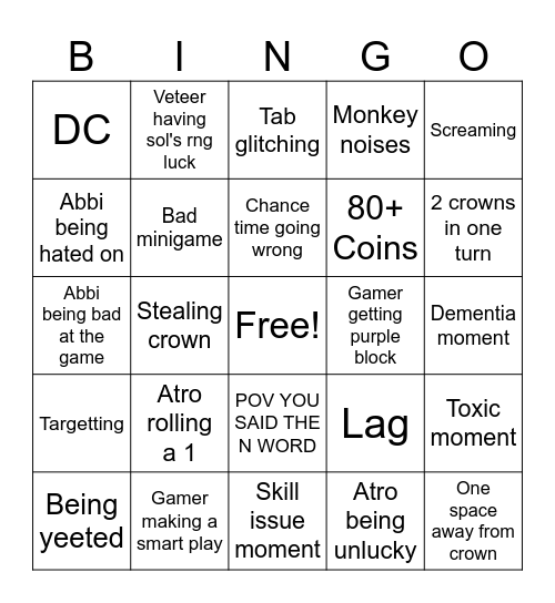 Roblox party bingo Card