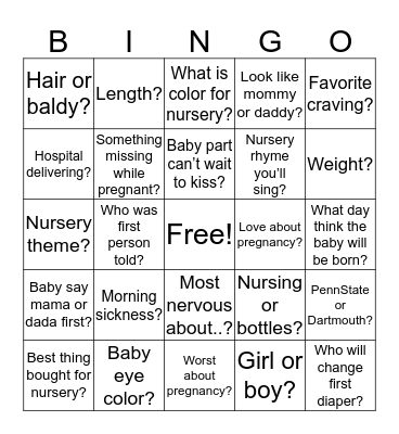 BABY SHOWER Bingo Card