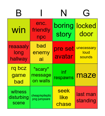 roblox horror games bingo :3 Bingo Card