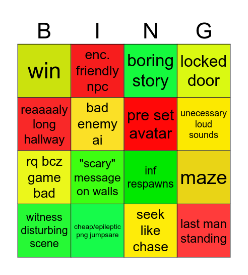 roblox horror games bingo :3 Bingo Card