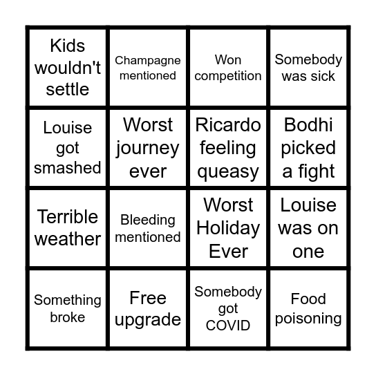 Ricardo's Family Holiday  Bingo Card