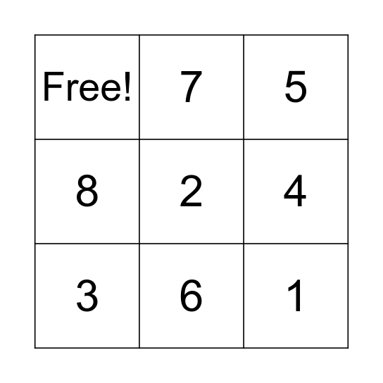 Number Bingo Card