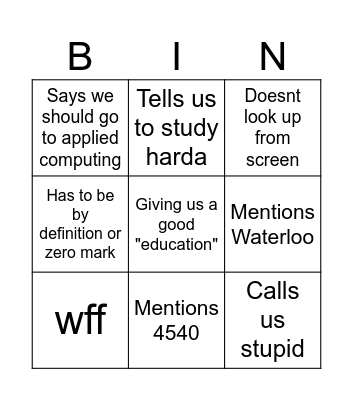 COMP2310 Bingo Card