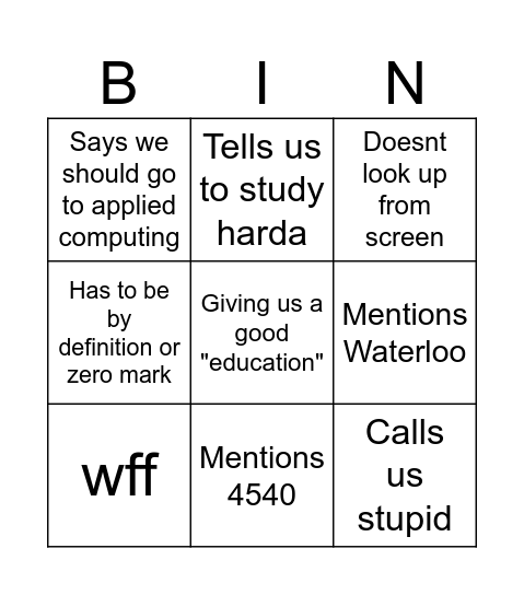 COMP2310 Bingo Card