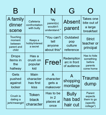 Disney channel movie Bingo Card