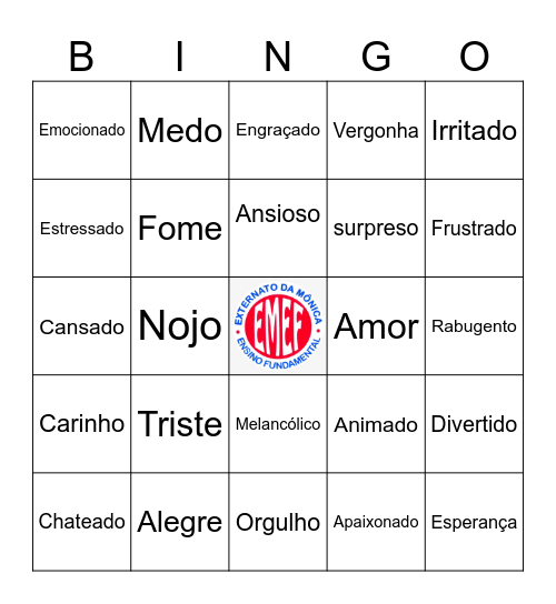 Bingo das Emoções e Sentimentos Bingo Card