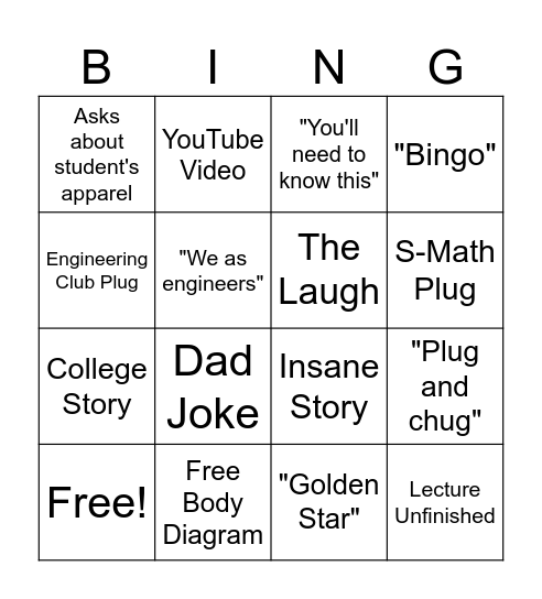 Humes Bingo Card