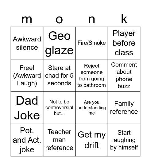 Dr. H Bingo Board Bingo Card