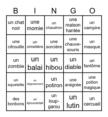 Halloween Vocabulaire Bingo Card