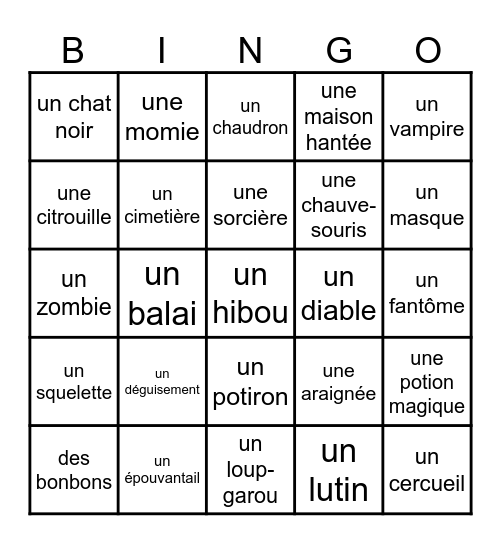 Halloween Vocabulaire Bingo Card
