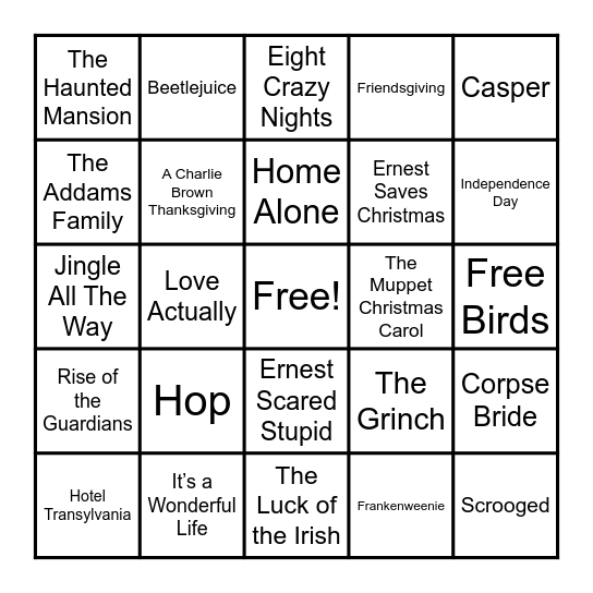 Guess the Holiday Movie Bingo Card