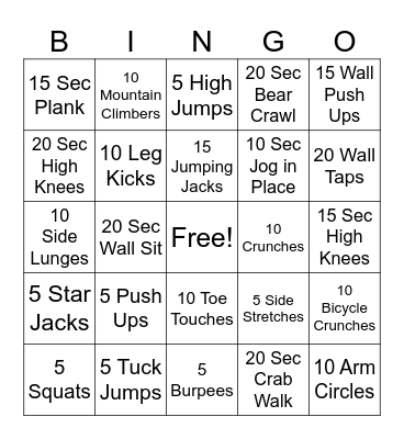 Exercise BINGO Card