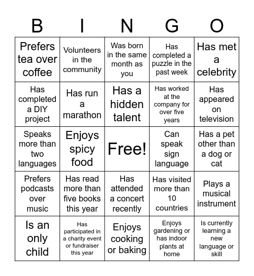 National Account Team Bingo Card