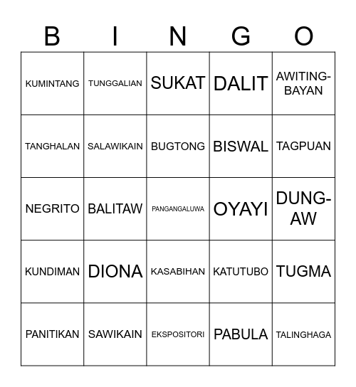 FILIPINO Bingo Card