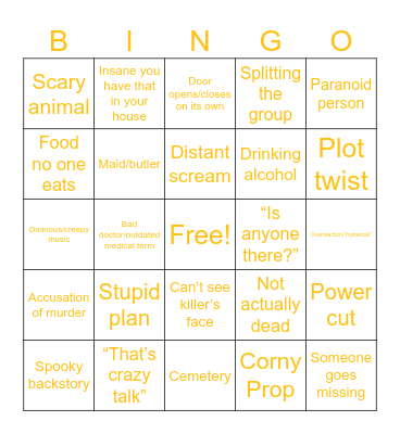 Old Horror Movie Bingo Card