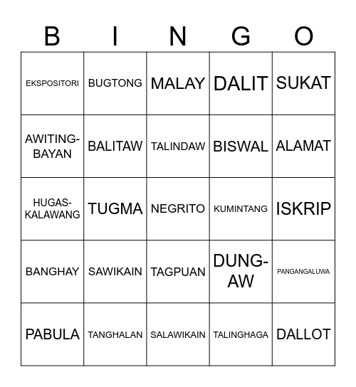 FILIPINO Bingo Card