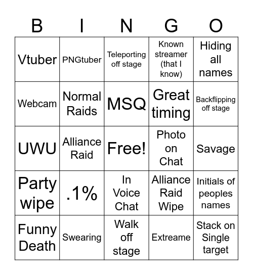 FFXIV Board Comp. Bingo Card