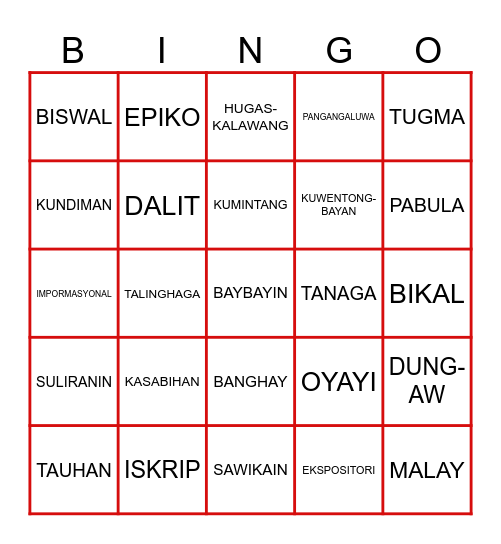 FILIPINO Bingo Card