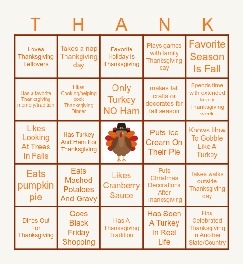 Fall Themed Bingo Card