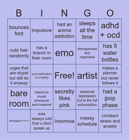 kols bingo :3 Bingo Card