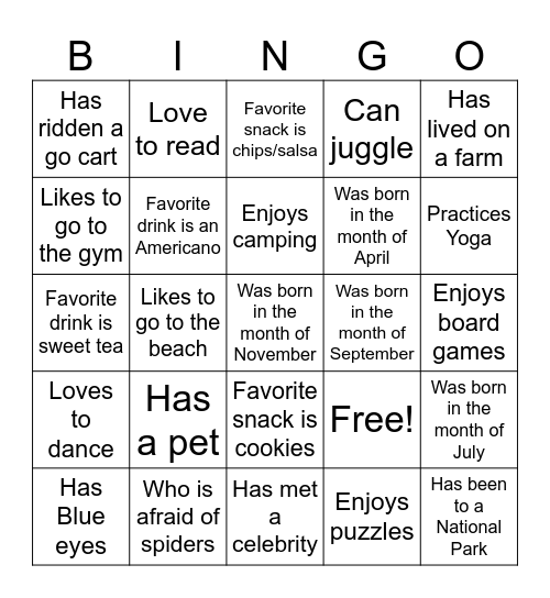 Find Someone Who?? Bingo Card