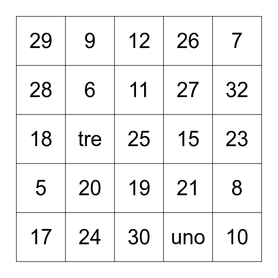 bingo musical Bingo Card