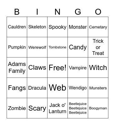 Halloween Bingo Card