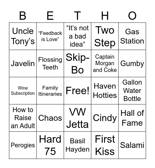 BETH-O Bingo Card